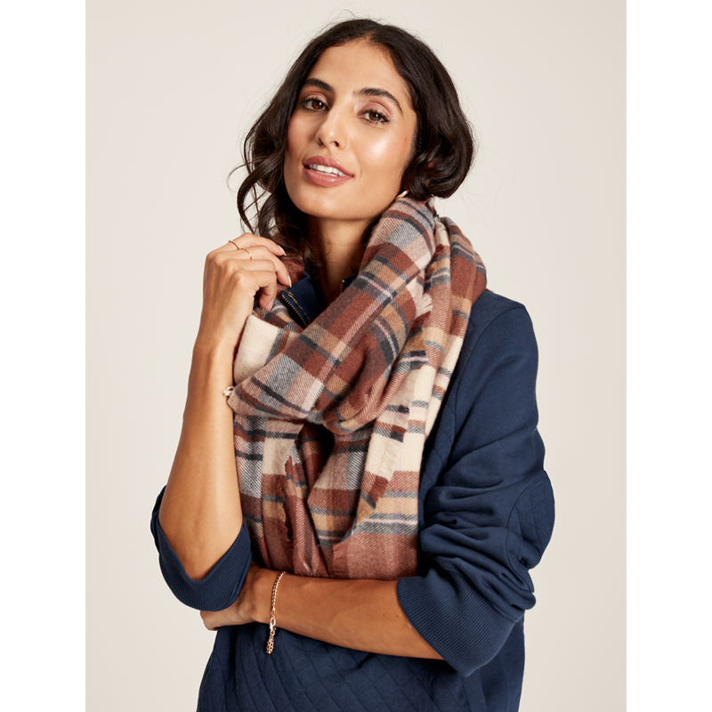 Joules Bracewell Large Check Blanket Scarf - Brown Check-4